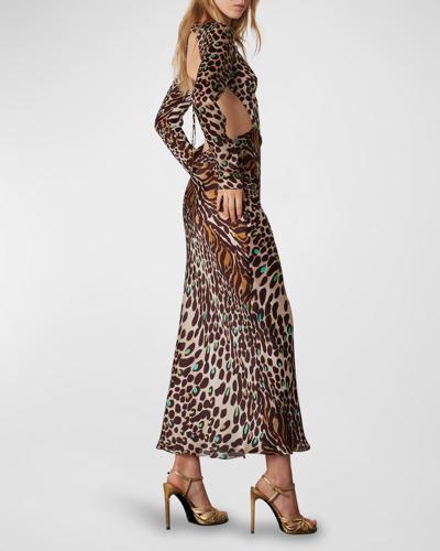 Adriana Iglesias Jodie Cheetah-print Open-back Silk Maxi Dress In Brown Nude Animal