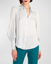 Trina Turk Sagittarius Ruched Bishop-sleeve Top In Blue Frost