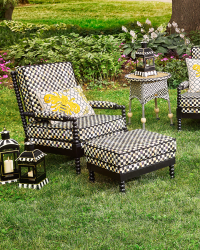 Mackenzie-childs Spindle Check Outdoor Ottoman In Multi