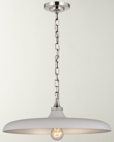 Thomas O'brien Piatto Medium Pendant In Hand-rubbed Antique Brass With Plaster White Shade By