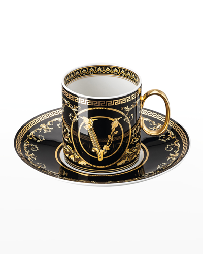 Versace Virtus Gala Black Coffee Cup & Saucer 6"