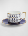Wedgwood Renaissance Gold Graphic-print Bone China Espresso Cup And Saucer In Blue