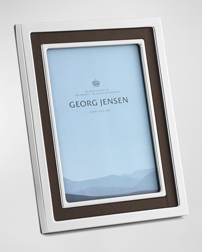 Georg Jensen Manhattan Leather And Stainless Steel Frame, 5" X 7" In Silver