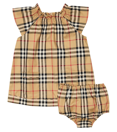 Burberry Baby Vintage Check Cotton-blend Dress And Bloomers Set In Archive Beige Ip Chk