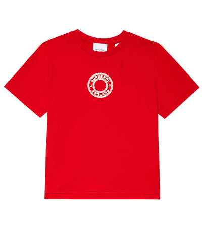 Burberry Kids' Logo棉质针织t恤 In Red