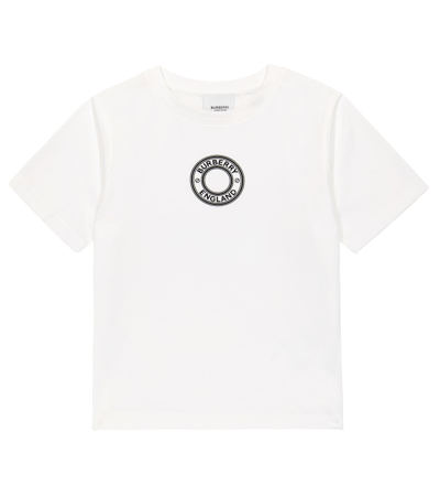 Burberry Kids' Logo棉质针织t恤 In White