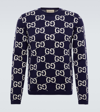 Gucci Long Sleeves Crew-neck Sweater In Blue,ivory