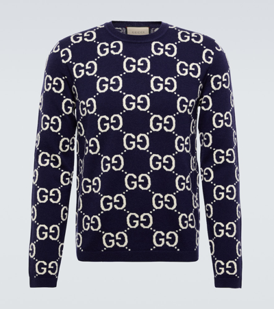 Gucci Gg Wool Jacquard Sweater In Blue