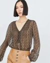Veronica Beard Lowell Sheer Printed Long Sleeve Blouse In Black Multi