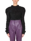 Alberta Ferretti Knit Top Textured Shoulder Pads In Black