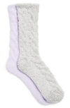 Nordstrom Rack Butter Cable Knit Crew Socks In Grey Marl- Purple Betta