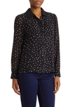 Dr2 By Daniel Rainn Peter Pan Collar Polka Dot Button Front Long Sleeve Blouse In M398 Black