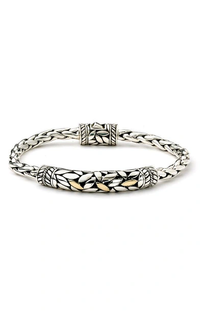 Samuel B. 18k Yellow Gold & Sterling Silver Leaf Filigree Bar Woven Bracelet In Silver And Gold