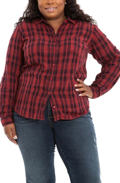 Slink Jeans Plaid Western Shirt In Burgundy