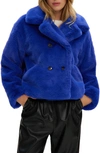 Noize Push Faux Fur Coat In Cobalt