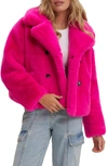 Noize Push Faux Fur Coat In Hot Pink
