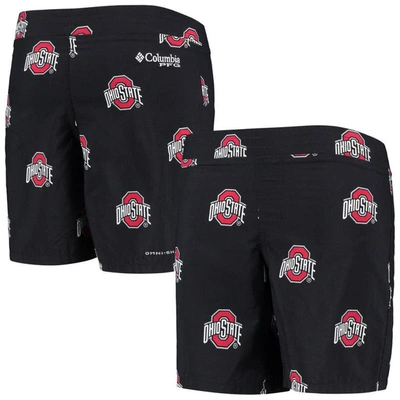 COLUMBIA YOUTH COLUMBIA BLACK OHIO STATE BUCKEYES BACKCAST PRINTED OMNI-SHADE SHORTS