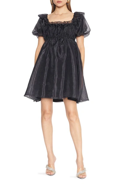 4si3nna Charlene Puff Sleeve Organza Babydoll Minidress In Black