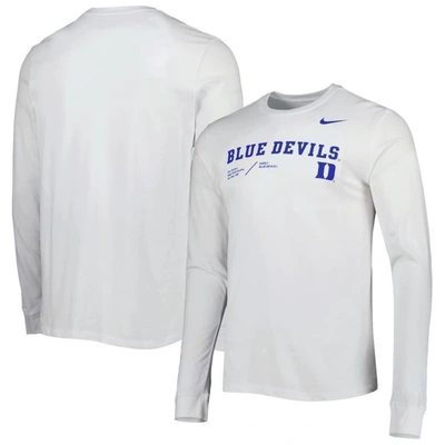 Nike White Duke Blue Devils Team Practice Performance Long Sleeve T-shirt