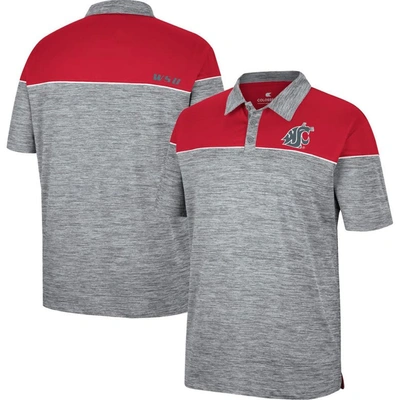 Colosseum Men's  Heathered Grey, Crimson Washington State Cougars Birdie Polo Shirt In Heathered Grey,crimson