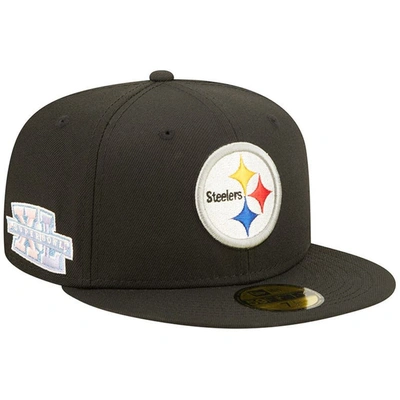 New Era Men's  Black Pittsburgh Steelers Super Bowl Xl Pink Pop Sweat 59fifty Fitted Hat
