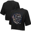 MAJESTIC MAJESTIC THREADS BLACK MILWAUKEE BREWERS LEOPARD CROPPED T-SHIRT