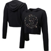 MAJESTIC MAJESTIC THREADS BLACK MILWAUKEE BREWERS LEOPARD CROPPED HOODIE