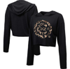MAJESTIC MAJESTIC THREADS BLACK CHICAGO CUBS LEOPARD CROPPED HOODIE