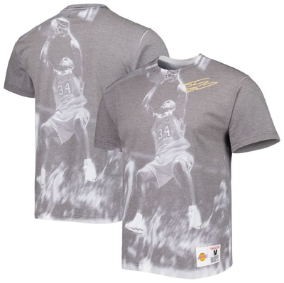 Mitchell & Ness Men's  Shaquille O'neal Gray Los Angeles Lakers Above The Rim Sublimated T-shirt