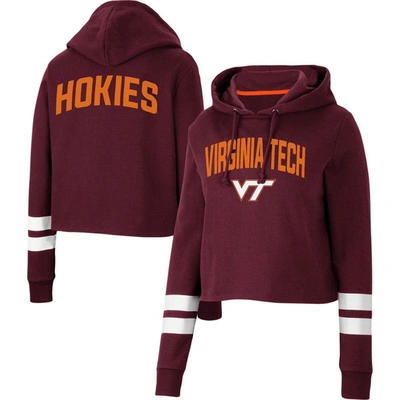 Colosseum Maroon Virginia Tech Hokies Throwback Stripe Cropped Pullover Hoodie