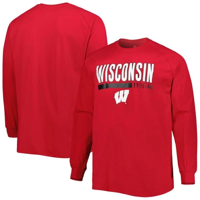Profile Men's Red Wisconsin Badgers Big And Tall Two-hit Raglan Long Sleeve T-shirt