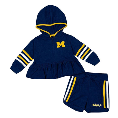Colosseum Babies' Girls Infant  Navy Michigan Wolverines Spoonful Full-zip Hoodie & Shorts Set