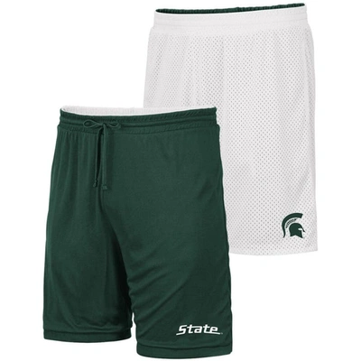 Colosseum Men's  White, Green Michigan State Spartans Wiggum Reversible Shorts In White,green
