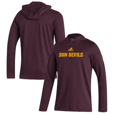 Adidas Originals Adidas Maroon Arizona State Sun Devils Stadium Wordmark Heat.rdy Long Sleeve Hoodie T-shirt