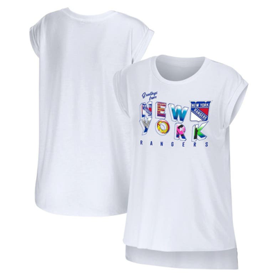 Wear By Erin Andrews White New York Rangers Greetings From Muscle T-shirt