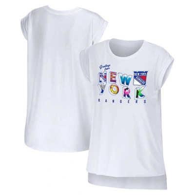 WEAR BY ERIN ANDREWS WEAR BY ERIN ANDREWS WHITE NEW YORK RANGERS GREETINGS FROM MUSCLE T-SHIRT