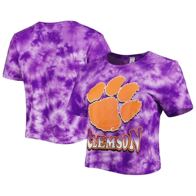Zoozatz Purple Clemson Tigers Cloud-dye Cropped T-shirt