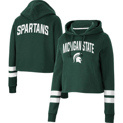 COLOSSEUM COLOSSEUM GREEN MICHIGAN STATE SPARTANS THROWBACK STRIPE CROPPED PULLOVER HOODIE