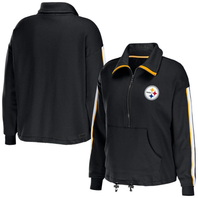 Wear By Erin Andrews Black Pittsburgh Steelers Logo Stripe Half-zip Top