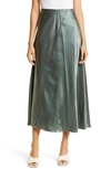 Vince Raw Edge Paneled Satin Slip Skirt In Deep Aegean