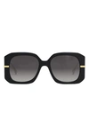 Fendi Oversized Logo Square Acetate & Metal Sunglasses In Shiny Black / Gradient Smoke