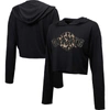 Majestic Threads Black San Francisco Giants Leopard Cropped Hoodie In Black