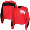 GAMEDAY COUTURE GAMEDAY COUTURE RED WISCONSIN BADGERS BACK TO REALITY COLORBLOCK PULLOVER SWEATSHIRT