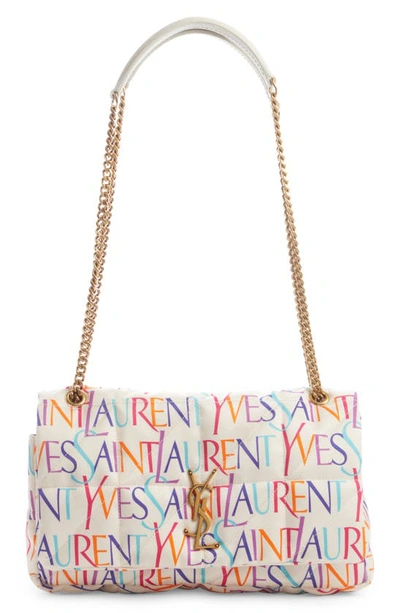 Saint Laurent Jamie Medium Leather-trimmed Quilted Printed Satin Shoulder Bag In Multicolore