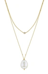 ZOË CHICCO CULTURED PEARL & DIAMOND DOUBLE CHAIN PENDANT NECKLACE