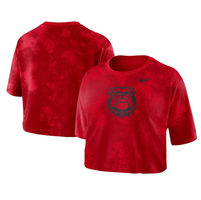 Nike Red Georgia Bulldogs Tie-dye Cropped T-shirt