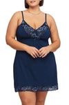 Montelle Intimates Prosthesis Lace Trim Chemise In Gemstone Blue/ Heaven