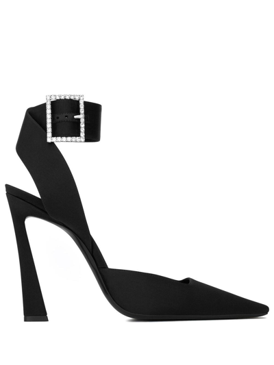 Saint Laurent Fanny Silk Crystal-buckle Pumps In Black