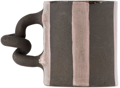 Harlie Brown Studio Black & Pink Stripe Delights Mug In Pink/black Clay