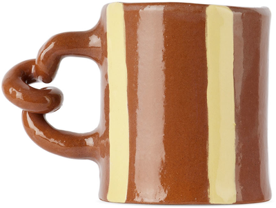 Harlie Brown Studio Brown & Yellow Stripe Delights Mug In Yellow/terracotta